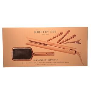 Kristin Ess Hair Signature Styling Set 3-in-1 Ceramic Flat Iron, Brush & Clips